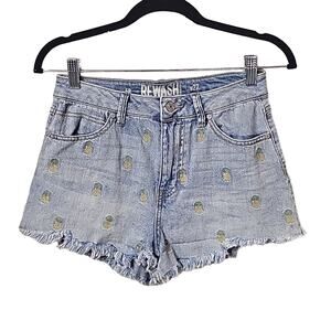 Rewash Pineapple Embroidered Jean Shorts Womens 27 Waist Size 5R